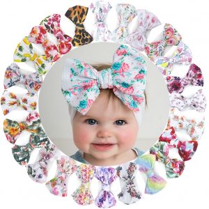 12PCS Print Bows Baby Headband baby girls hairbow Nylon Bullet Fabric Newborn Headwrap photography props baby hair accessories