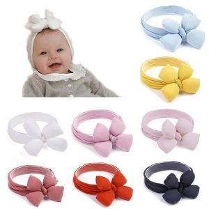 1PCS Baby Girls Lotus Bowknot Nylon Headband Knot Elastic Newborn Toddler Turban Headwraps Kids Hair Accessories Gifts