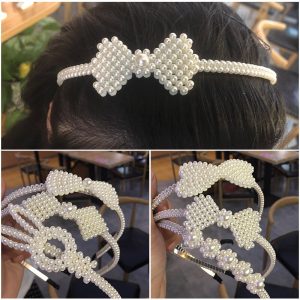 1Pc Kids Princess Flower Bow Pearl Hairband Newborn Christening Headband Girls Baptism Headband Kids Hair Bands Accessories