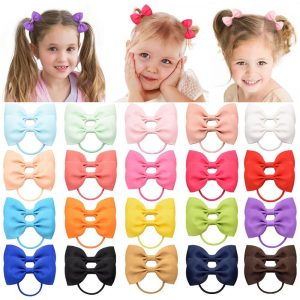 20Pcs/lot Solid Grosgrain Ribbon Bows For Baby Girls Ponytail Holder Hair Bands Elastic Rope Handmade Headband Hair Accessories