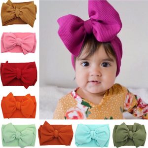 30PCS/lot Baby Girls Headband Toddler Big Bow Hairband Cute Solid Stretch Turban Big Knot Head Wrap Head wear