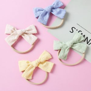 Baby Bows Hair Accessories Girls Nylon Headbands For Children Cotton Linen Head Bands Jacquard Infant Traceless Hairbands Spring