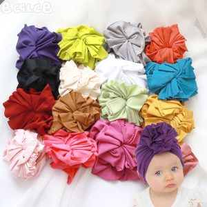 Baby Flower Turban Hats Newborn Hat Boys Girl Cotton Soft Big Bow TurbansToddler Stretchy Turban Hair Accessories Shower Props