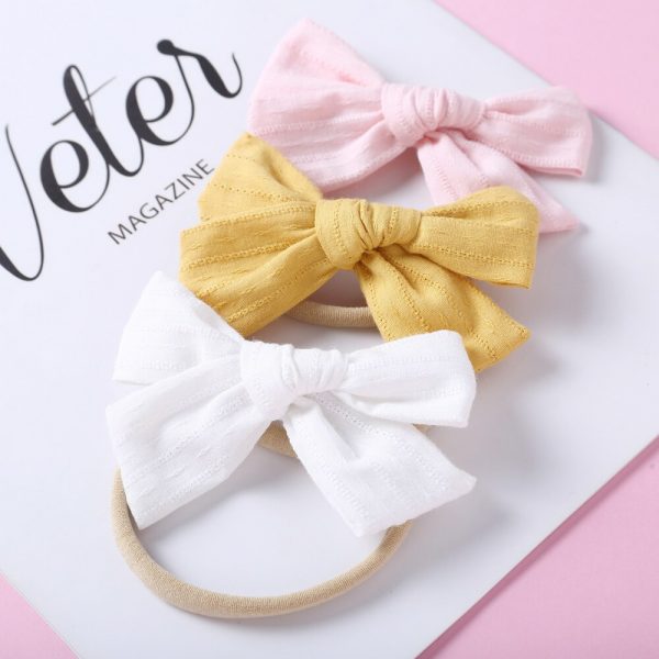 Baby Headband Cotton Linen Girls Bows Hair Accessories Thin Nylon Infant Stripe Head Bands Candy Color Children Soft Hairbands