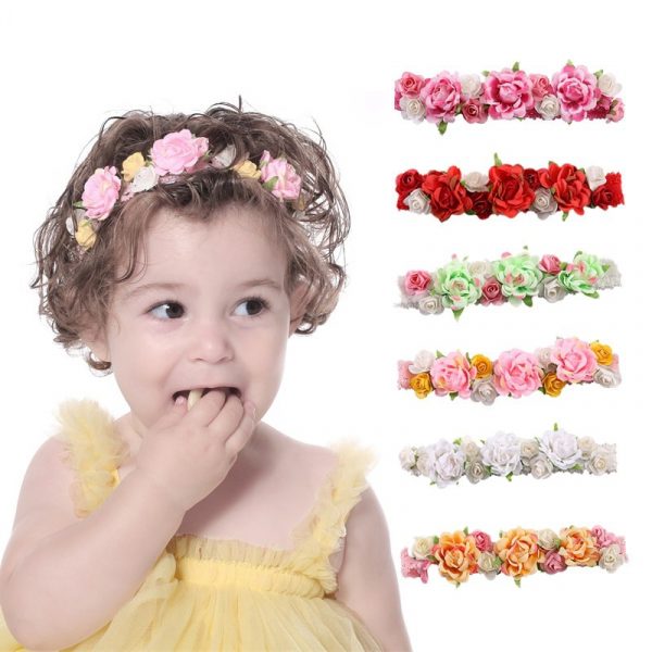 Children’s Headband Baby Girls Crown Flower Wreath Hairband Kids Bridal Floral Hair Accessories Fashion Beautiful Tiara