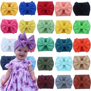 Double Layer Bowknot Baby Headbands Solid Color Newborn Stretchy Headwrap Candy Colors Girls Hairband Infant Photography Props