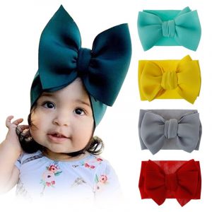 Hot Large Double Layer Hair Bow Headband Baby Girls 2020 New Elastic Kids Pure Color Turban Head Wrap Hair Accessories Wholesale