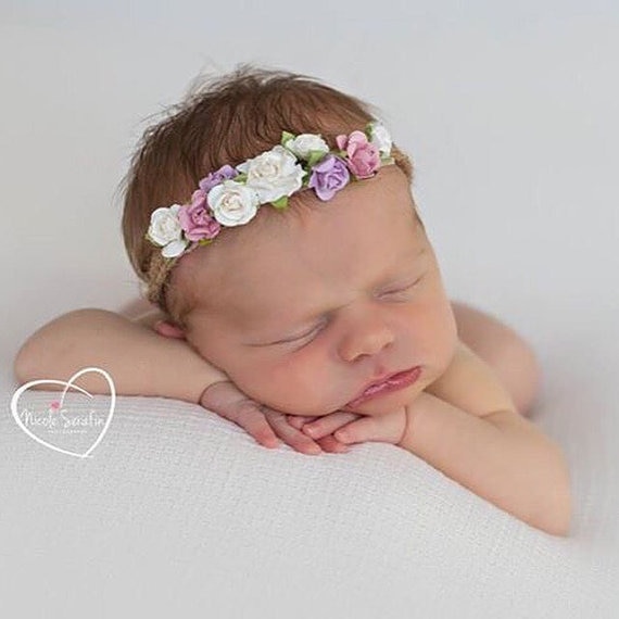 New Style Tieback Flower Crown Headband for Newborn Photo Prop Baby Tieback Headband for hair Baby Girls Flower Crown
