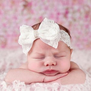 Newborn Lace Flower Bowknot Headband Baby Girl Diamond Pearl Bead Bow Hairband Infant Little Girl White Headband Kids Headwear