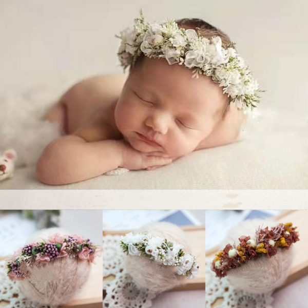 Newborn Photography Props Baby Headband Full Moon Baby Photo Headdress Handmade Hairband Flower Headband