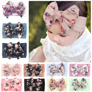 Nishine Elastic Printed Flower Kids Headband Newborn Infant Toddler Knot Bows Headwraps Baby Girls Headwear Gifts Photo Props